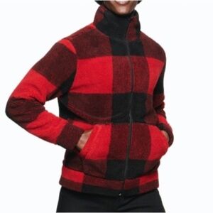 Express Men’s Size XXL Red & Black Buffalo Plaid Fleece Zip Up Jacket